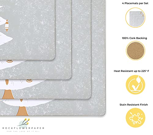 Christmas Holiday Cork Placemats By Rockflowerpaper: Winter White 4Pc Set Heat Resistant Hard Cork Backed Placemat-16 X12 For Stylish Indoor/Outdoor Lunch/Dinner Table Box Included #TOP2
