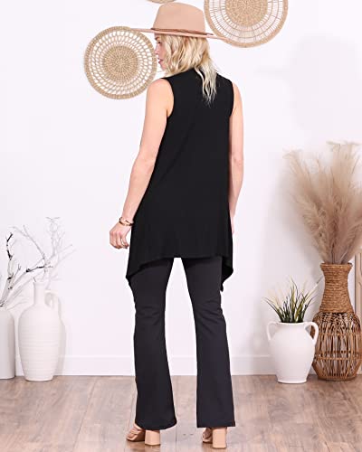 Popana Womens Long Sleeveless Summer Cardigan Vest Lightweight Duster Cardigans Plus Size Made In Usa 2X Black #TOP5