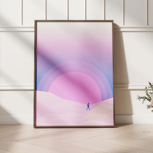 Pink Sunset Framed Wall Art, Abstract Pastel Gradient Poster Canvas