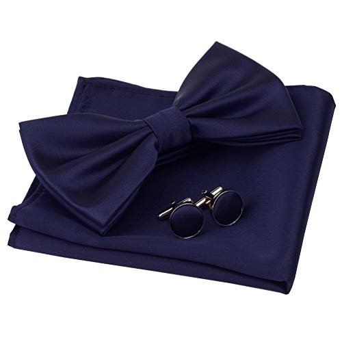Image of GUSLESON Men's 3-pc Solid Color Bow Tie Gift Set - Double‑Fold Pre-Tied Bow Tie, Pocket Square, Cufflinks - Wedding Formal Party