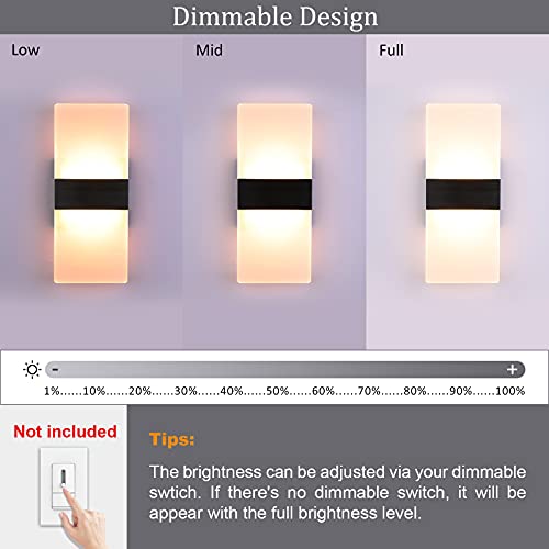 Image of Lightess Modern Sconces Set of 2, LED Wall Lights Indoor, Warm White | Acrylic, 12W, for Hallway Living Room Corridor Bedroom