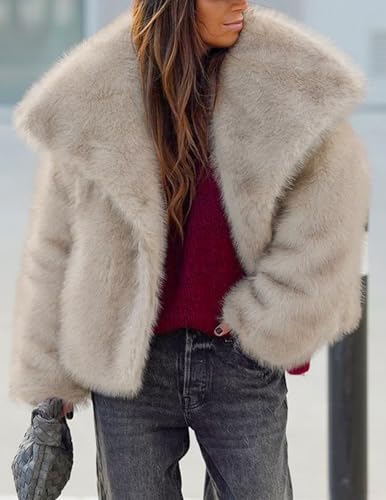 ZESICA Women's Winter Faux Fur Coats Fluffy Jacket 2025 Trendy Long Sleeve Lapel Shaggy Warm Outerwear with Pockets4