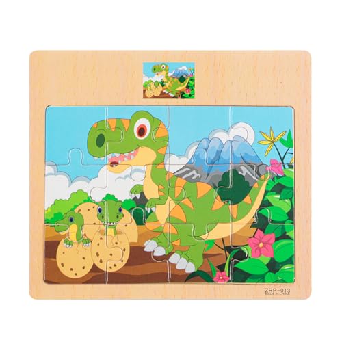 Set de Puzzles de Madera CCLIFE para Niños de 2 a 5 Años - 12 Piezas de Dinosaurios Coloridos miniatura 2