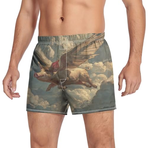 Winged Pig Men's Cotton Boxer Shorts Sleep Shorts Underwear with Button Fly Moisture-Wicking Pajama Bottoms3