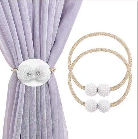 MLYC 2 Pack Magnetic Curtain Tiebacks Drapery Holdbacks for Curtains, Drapes, Living Room Office Decor, No Tools Required (Beige)