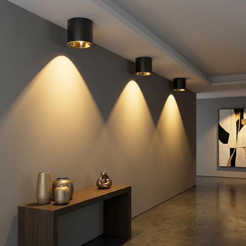 Image of 24W LED Dimmable Black Ceiling Spot Light 4.92'' Aluminum CRI90 3000KCylinder Spotlight Indoor Modern Minimalist Focus Black Ceiling Down Light Fixture for Living Room Hallway Foyer 3 Pack