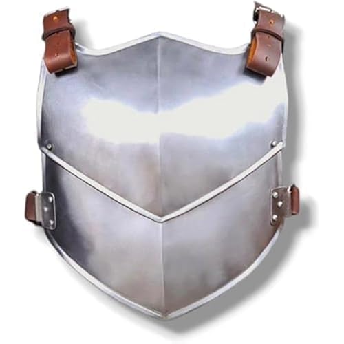 Medieval Steel Breastplate Body Armor — Polished 18-Gauge Steel Chest Plate with Leather Shoulder Straps | Knight LARP, Cosplay, Reenactment, Halloween Costume & Display