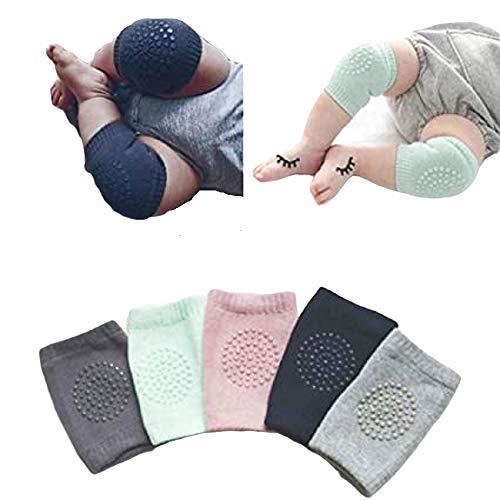 GUAGLL 5 Pairs Baby Knee Pads for Crawling Toddler Leg Warmers Non-slip Elastic Cotton Socks for Crawling 6-24 Months