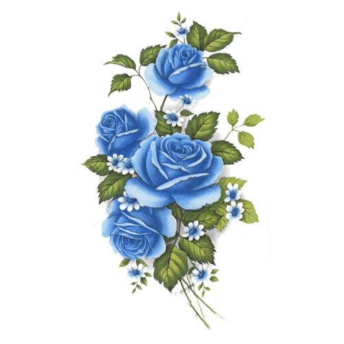 Rose Blue Flower Overglaze Waterslide Ceramic Decals 7.5 Inch (1 Decal)