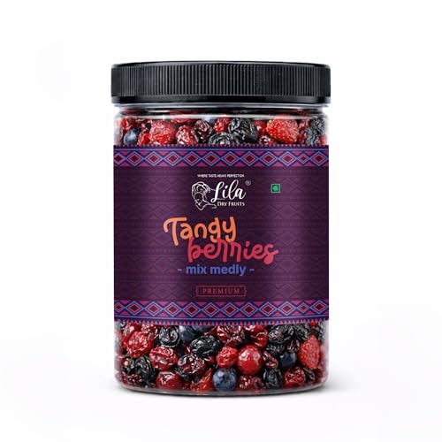 LILA DRY FRUITS Tangy Berries Mix Medley 500 gms – Cranberry, Blueberry, Strawberry, Red Cherries & Black Raisins | Sweet & Tangy Dried Fruit Snack | Healthy Snack Mix Perfect for Gifting