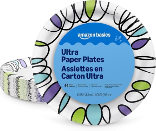 Image of Amazon Basics Ultra Paper Plates, 10 Inch, Disposable, 44 Count, Packaging May Vary (Pack of 12)