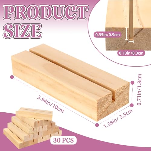 Image of 30Pcs 3.9x1.4 Inches Wood Table Number Stands, Wooden Place Card Holders, Acrylic Sign Holders for Wedding, Ceremony, Birthday, Party, Home Decoration, Events (3mm Slots)
