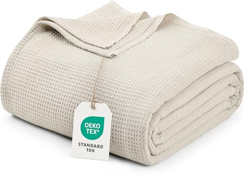 Utopia Bedding Khaki Waffle Blanket King Size Soft Lightweight Breathable Cotton Blend Bed Blanket for All Seasons Luxury Throws for Bed Couch and Sofa