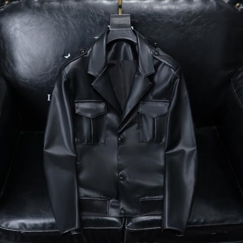 Chaqueta de cuero sintético para hombre estilo motociclista miniatura 2