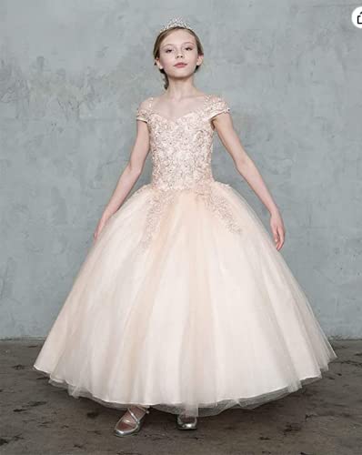 Girl's Off Shoulder Pageant Ball Gowns Kids Spaghetti Strap Princess Birthday Party Formal Gowns Tulle4