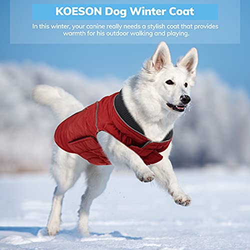 Koeson Windproof Dog Cold Weather Coat, Reflective Pet Winter Thick Warm Outdoor Jacket With Harness Hole, Comfy Cotton Apparel Padded Vest For Small Medium Large Dogs Red L #TOP5