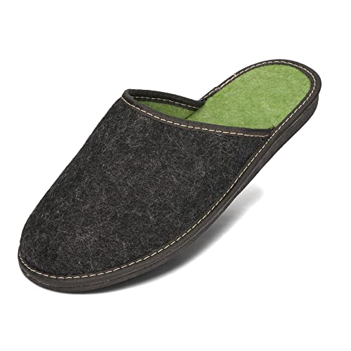 BeComfy Herren Filzpantoffeln aus naturreinem Filz Hausschuhe mit Gummisohle - Sehr Leicht - Hausschuhe Pantoffel Filz Crema Braun 40 41 42 43 44 45 46 (44 EU, Schwarz)