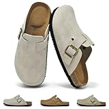 WIZSHOE CLOGS DAMEN LEDER MIT KORK FUSSBETT BEQUEME GESCHLOSSENE PANTOLETTEN MIT ARCH SUPPORT WEICHE HAUSSCHUHE RUTSCHFEST MULES KARTOFFELSCHUHE SLIP ON CLOGS LEICHTE LATSCHEN SCHLAPPEN GRAU 38EU