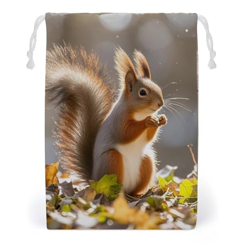 Drawstring Storage Bag Sports Cinch Sack Autumn Squirrel Gym String Bags for Travel Swimming Beach