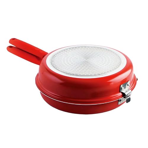 Middle Eastern Persian Arab Turkish Classic Design Double Fry Pan Bottom Induction Non Stick Coating Soft Touch Handle Red