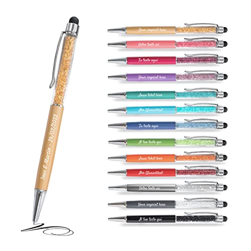 Générique Bolígrafo metálico personalizable 2 en 1, Bolígrafo con tu texto personalizado con cristales integrados (12, Gold)