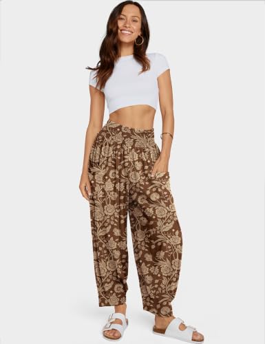 Image of TARSE Women's Linen Wide Leg Pants Baggy High Waist Palazzo Pants
