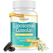Liposomal Luteolin 200mg Luteolin Supplement & Brain Supplement for Memory and Focus with Apigenin & L-Theanine Non-GMO, Gluten-Free, 60 Softgels