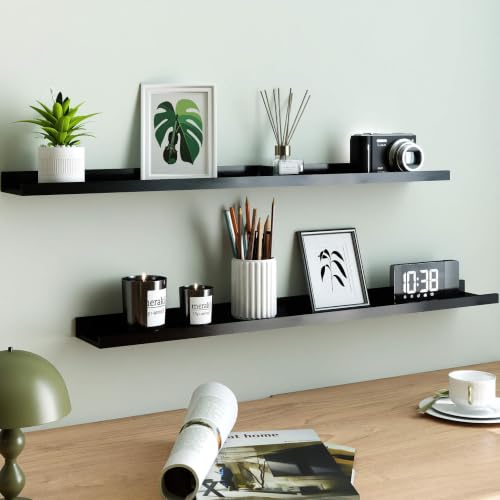 Image of Black Floating Shelves for Wall Decor, 40 in Shelf with Lip Set of 2