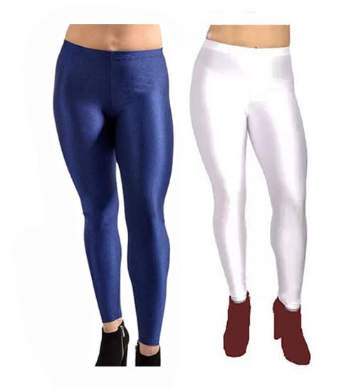 New Trend Shiny Churidar Leggings Combo for Women and Girls (Pack of 2) (XL, Nevy Blue & White)-image-46