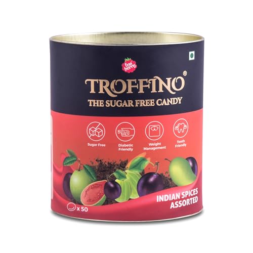 Image of TROFFINO SUGAR FREE Indian Spices Mixed Candy Jar (50 Candies) - Kala Khatta, Kachi Kairi, Tamarind, Guava, Amla - Pack of 1