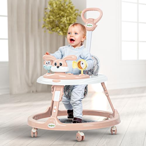Image of Baybee Bunny Pro 2-in-1 Baby Walker for Kids with Push Handle, 2-Level Height Adjustment, Mat & Musical Toy Bar | Activity Push Walker for Babies 6-18 Months (Pink)