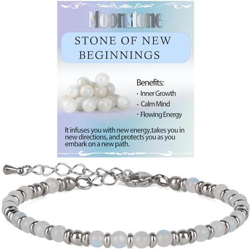 LPBeads 4mm Moonstone Tiny Beaded Bracelets For Women Energy Gem Charm Jewelry Adjustable Bracelet Gifts for Mom Daughter Wife Coworkers Friends Bestie