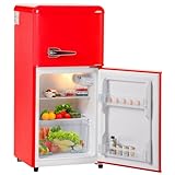 【REFRIGERADOR DE DOBLE PUERTA】Con su diseño compacto e independiente, este refrigerador de doble puerta puede usarse como refrigerador de respaldo para guardar bebidas y refrigerios en la sala, la cocina o junto al sofá. El interior tiene una capacidad de 60 L y está equipado con una bombilla LED para una iluminación sin deslumbramiento.