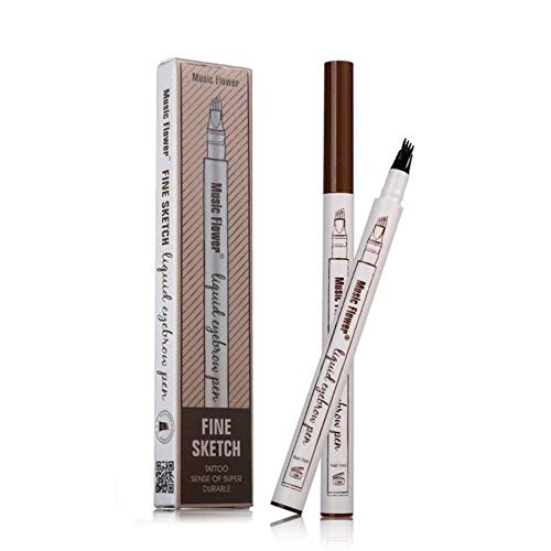 TEEROVA Eyebrow Tattoo Pen - Microblading Eyebrow Pencil Tattoo Brow Ink Pen with a Micro-Fork Tip Applicator Creates Natural Looking Brows Effortlessly and Stays on All Day (Black)