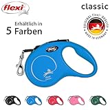 flexi® Classic S | 5m Gurt Roll-Leine für kleine Hunde bis 15 kg | Blau | ausziehbare Hundeleine | Gewicht 200.1 gr | Maße 10 x 16.5 cm