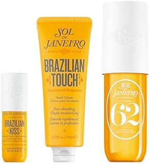 Sol de Janeiro Purse Essentials Travel Size Bundle | Brazilian Kiss Lip Butter, Brazilian Touch Hand Cream and Cheirosa 62 Perfume Mist 3.0 fl oz.