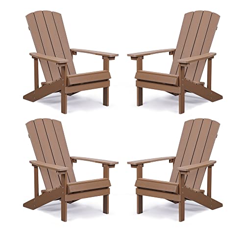 Kiss The Water Adirondack Chairs Set Of 4, 400Lbs Weight Capacity, Sleek & Durable Designs, Hips Recycled Plastic All-Weather Outdoor Chairs For Patio Beach Campfire, Brown #TOP22