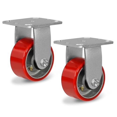 4" Caster Wheels, Polyurethane Industrial Caster Wheels Heavy Duty, Top Plate Fixed Casters(2 Pack Rigid)