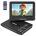 POFOTO 9.5" Portable DVD Player for Kids and Car Travel with 7.5" Rotatable HD Screen, 4-6 Hours Rechargeable Battery, Region Free, Support Multi-Format/USB/SD, Sync TV/Projector, Dual Speakers, Black