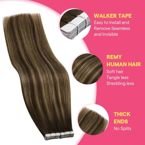 Image of Ve Sunny Hair Tape in Extensions Chocolate Brown Balayage Caramel Blonde | Hair Tape Extensions,Highlights Without Bleach,20Inch 25g 10Pcs,Silky Straight,for Wedding or Party