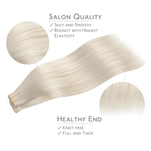 Image of WENNALIFE Tape in Hair Extensions Human Hair, 40pcs 100g 24 inch Platinum Blonde Hair Extensions Real Human Hair Straight Tape in Extensions Invisible Extensions