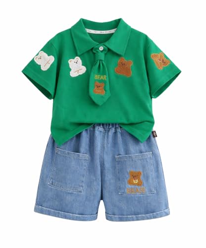 Image of Bold N Elegant Boys Polo T-Shirt and Denim Shorts with Detachable Tie Smart Casual Clothing Set for Kids | Kids Trendy Outfit