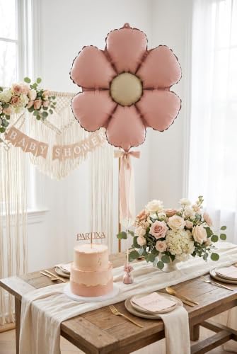 Folyo Balon — Mat Pudra Pembe Papatya Retro | Doğum Günü Baby Shower Bahar Temalı Vintage Konsept Parti Süsleme Dekorasyon Balonu