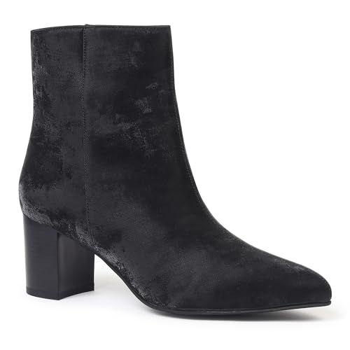 Image of YOHO Midnight Velvet Ankle Length Heeled Boots For Women | Comfortable and Stylish with Low Block Heel | Casual,Formal Wear for Winter BOOT 108