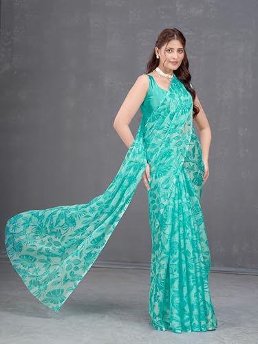 Image of Garden Vareli Nara Chiffon All-Over Floral Print Saree With Blouse Piece