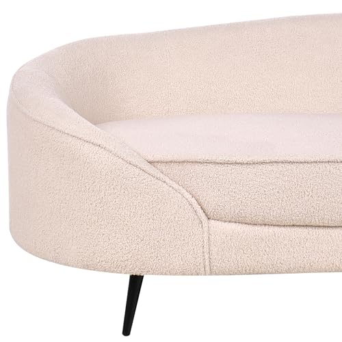 Beliani 3er Sofa Bouclé hell beige gebogen oval mit schwarzen Metallbeinen Retro Savar – Bild 8