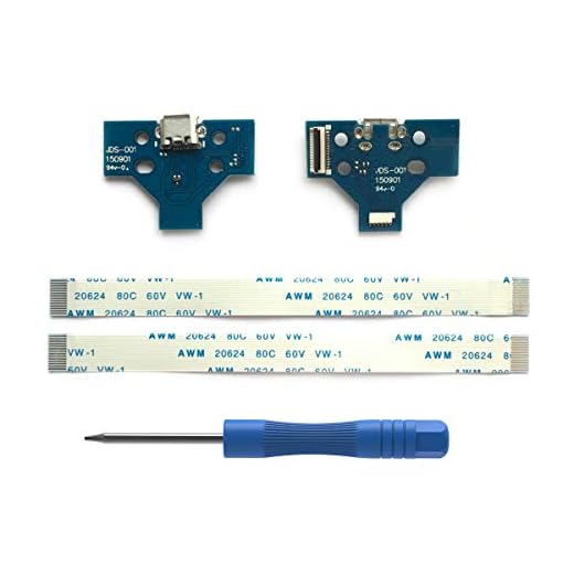 2x JDS-001 Ersättning Laddningsportenhet för PS4 DualShock 4 Controller, Reparera del Micro USB Adapter Laddare Uttagskort Kontakt Modul för PlayStation 4 Kontroller, Flexkabel, Skruvmejsel
