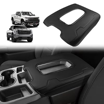 Muslogy Center Console Armrest Cover Fit for Chevy Silverado & GMC Sierra 2019-2026 Accessories, Comfort Armrest Pad Console Lid Cushion Vegan Leather Regular Thick(Split Bench Seat Console ONLY)