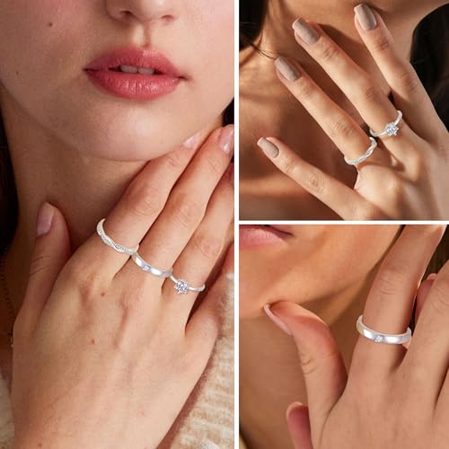 MUCCA 3 Stück Ring Silber 925 Damen Ringe Frauen Cubic Zirkonia Verlobungsring Damen Verstellbare Statement Ring Damen Stapelbare Daumenring Fingerring Set Schmuck