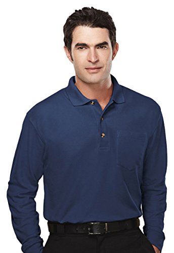 Tri-mountain Mens 60/40 pique long sleeve pocketed golf shirt. - NAVY - 2XLT